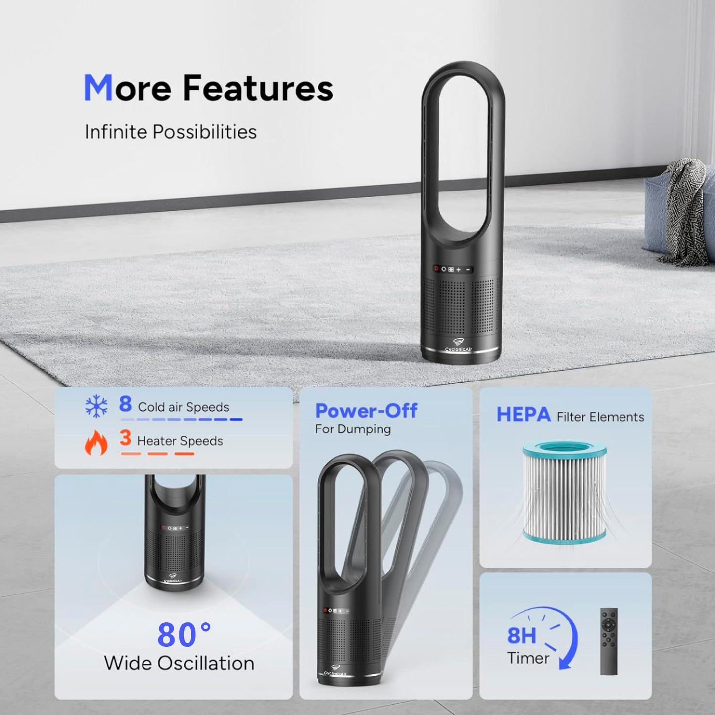 CyclonicAir Pro Pure Climate HEPA Bladeless Fan